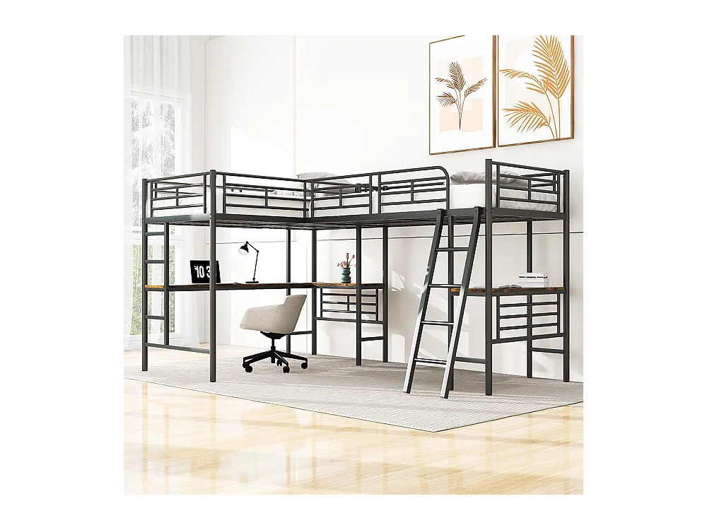 Lit superposé 90x200 cm Lit Simple table sous le lit escalier double rampe haute noir