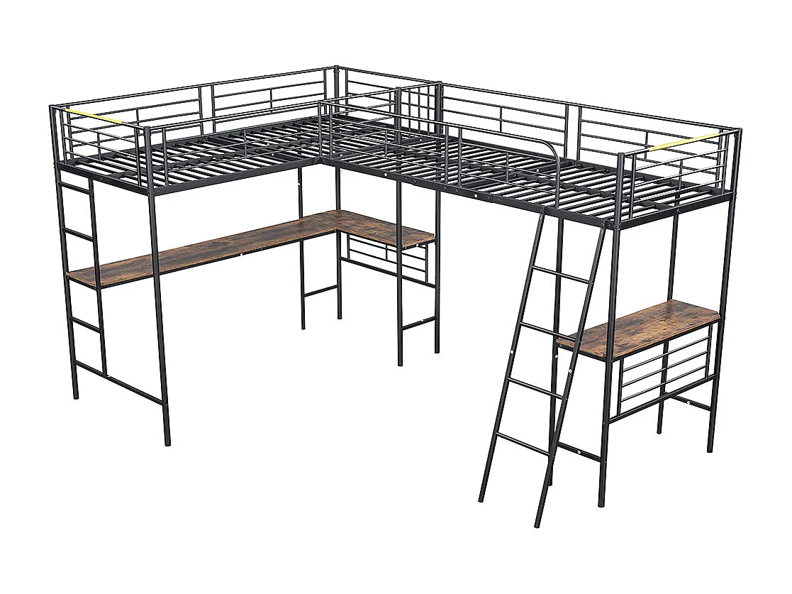 Lit superposé 90x200 cm Lit Simple table sous le lit escalier double rampe haute noir