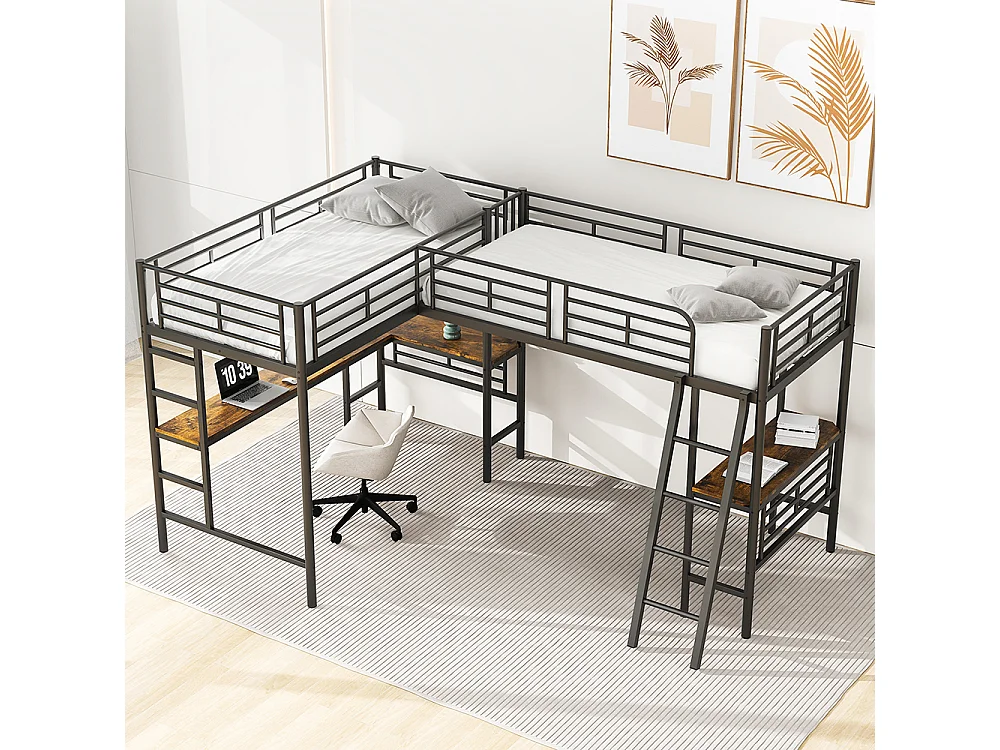 Lit superposé 90x200 cm Lit Simple table sous le lit escalier double rampe haute noir