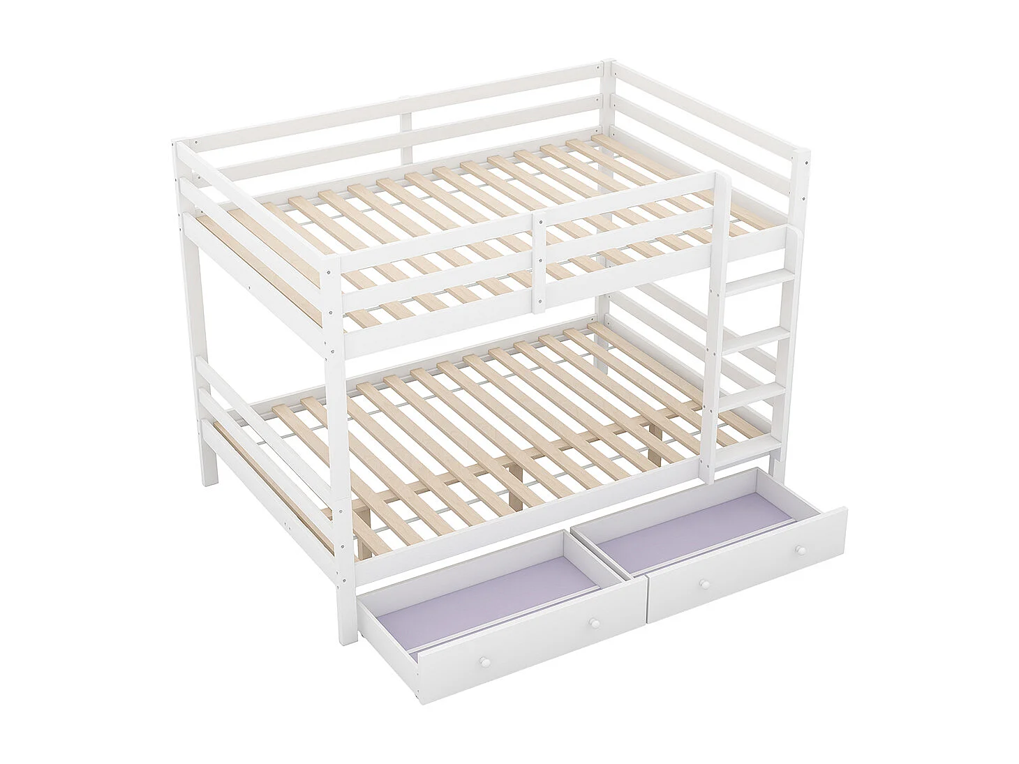 Lit superposés Lit jeune 140x200 cm Lits d'enfant avec tiroirs espace de rangement rampe haute, Blanc