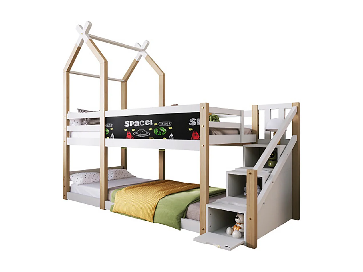 Lit superposé lit d'enfant avec rangement et protection contre les chutes Lit cabane 90 x 200 cm lit mezzanine