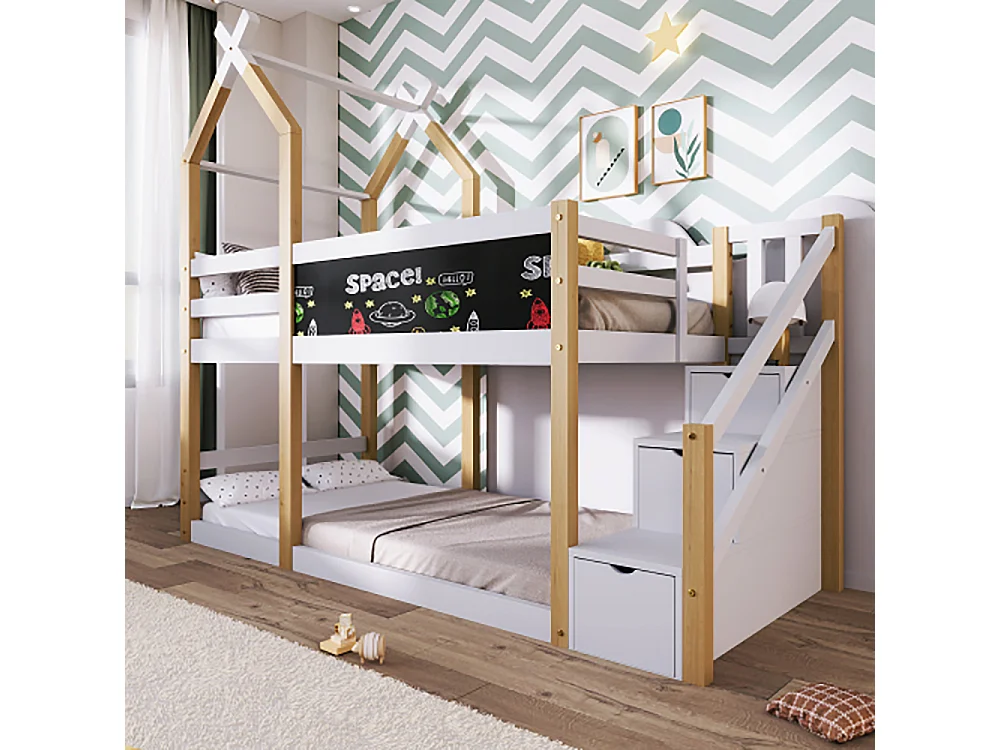 Lit superposé lit d'enfant avec rangement et protection contre les chutes Lit cabane 90 x 200 cm lit mezzanine