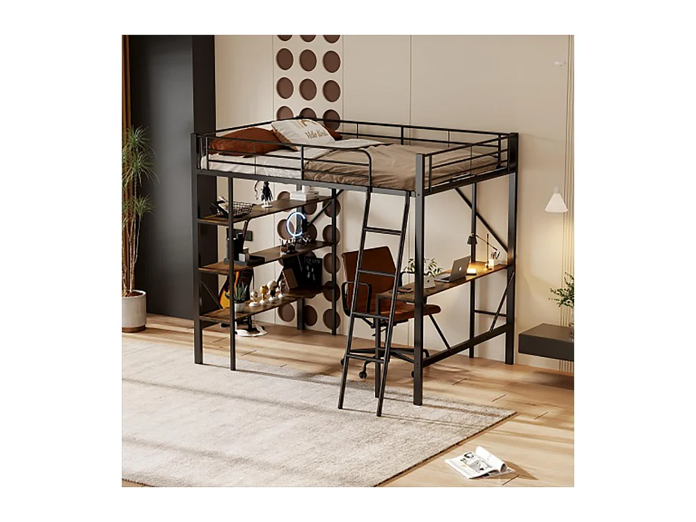 Lits superposés 90x200cm lit mezzanine avec bureau et trois grandes étagères noir