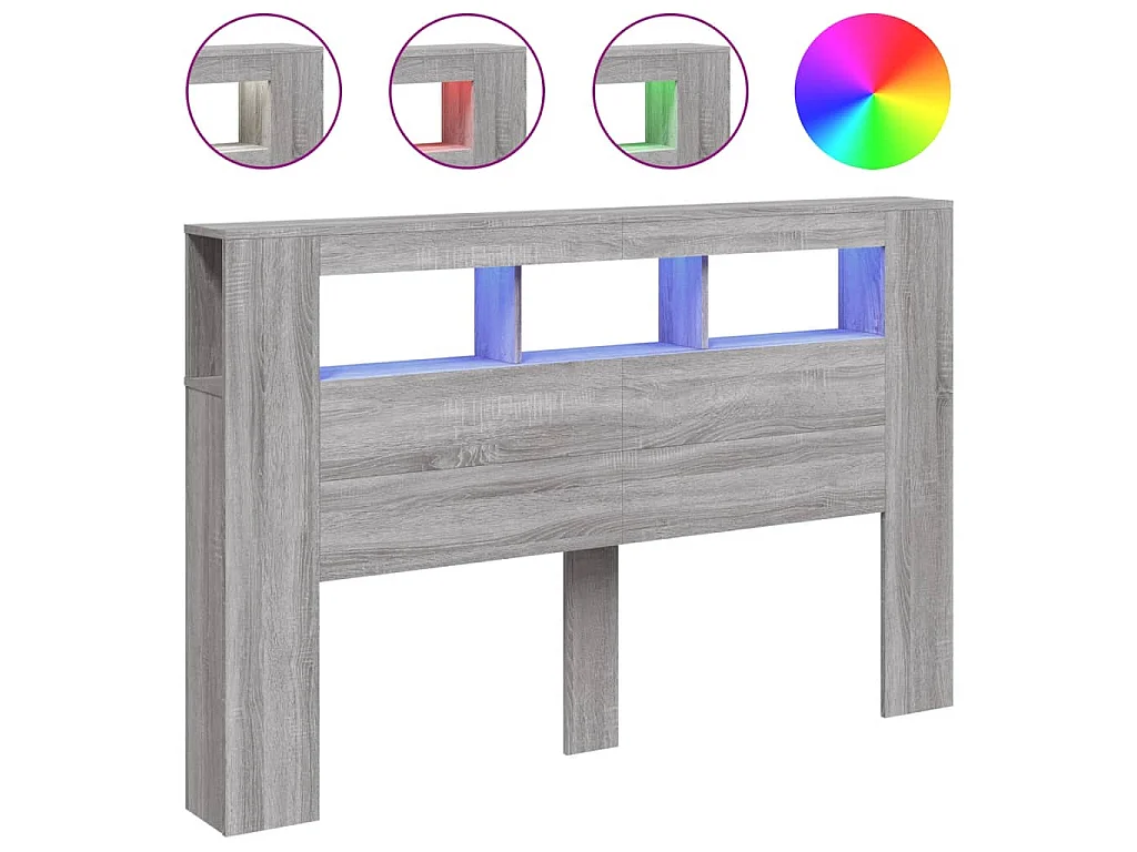 LED-Kopfteil Grau Sonoma 160x18,5x103,5 cm Holzwerkstoff