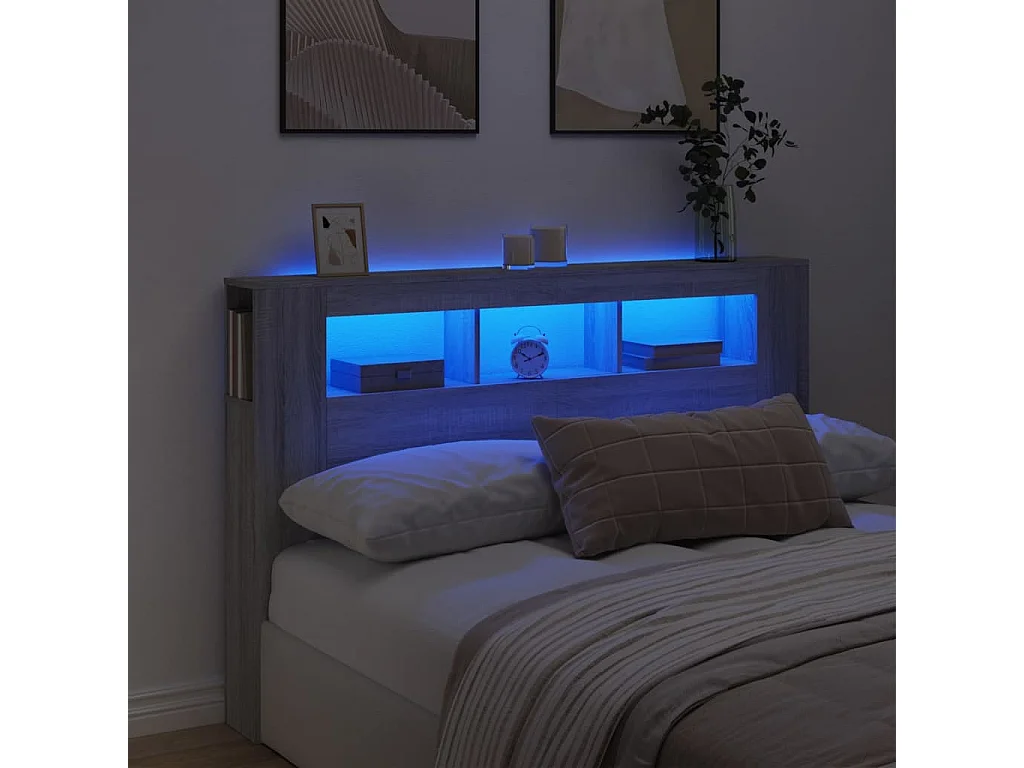 LED-Kopfteil Grau Sonoma 160x18,5x103,5 cm Holzwerkstoff