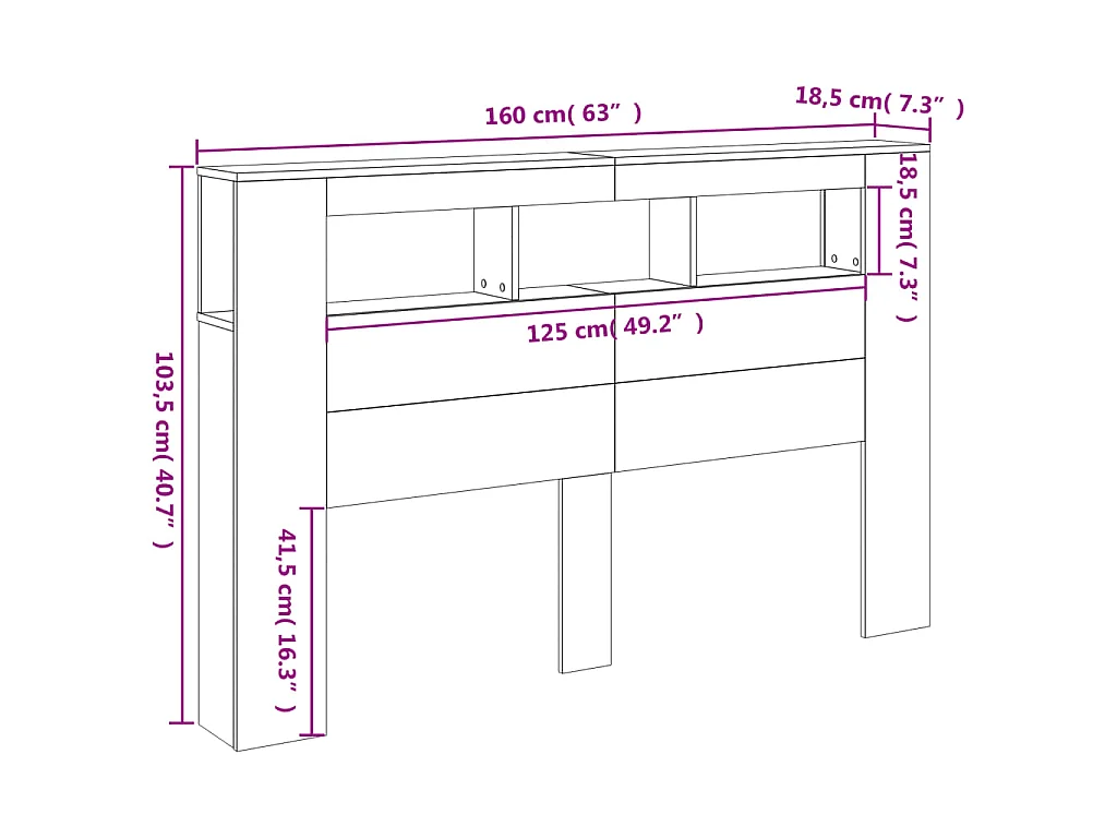 LED-Kopfteil Grau Sonoma 160x18,5x103,5 cm Holzwerkstoff
