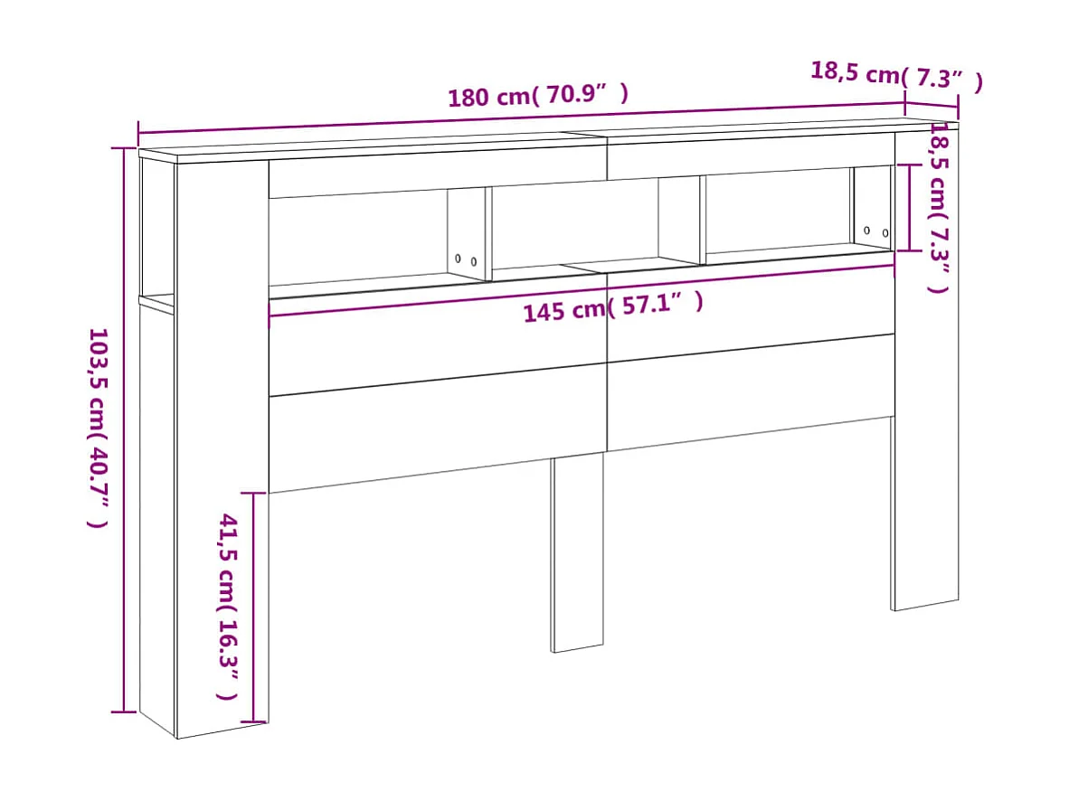 Hoofdeinde met LED 180x18,5x103,5 cm bewerkt hout bruineiken