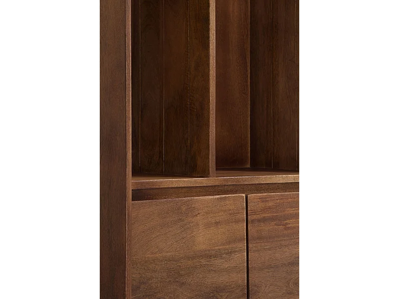 Estantería con  2 puertas de madera maciza de mango y  base metálica