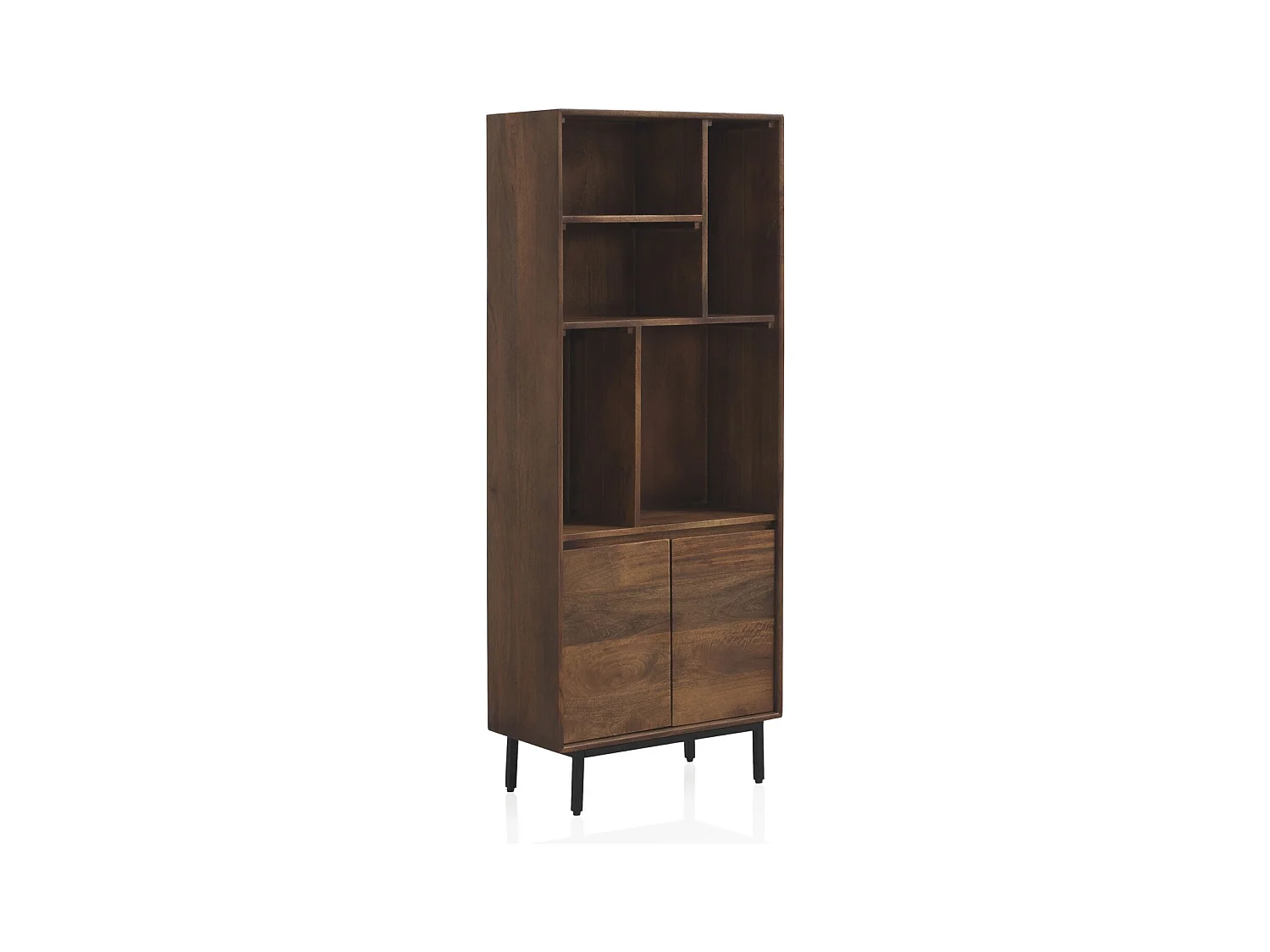 Bibliothèque avec 2 portes en bois de manguier massif et base en métal