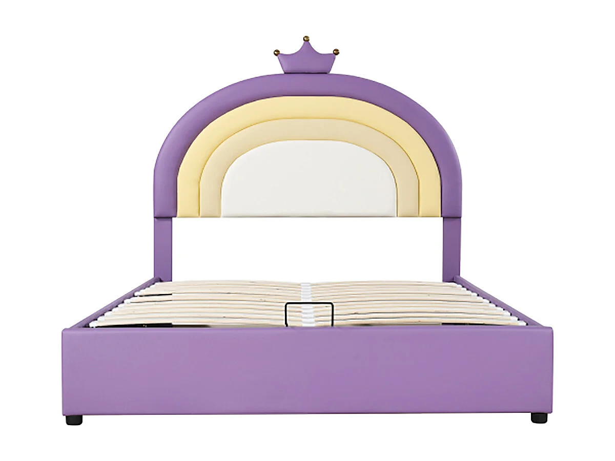 Lit d'enfant Lit Tapissé 140x200 Lit Hydraulique Lit Jeune avec Sommier à Lattes et Tête de Lit Réglable en Hauteur PU Violet clair