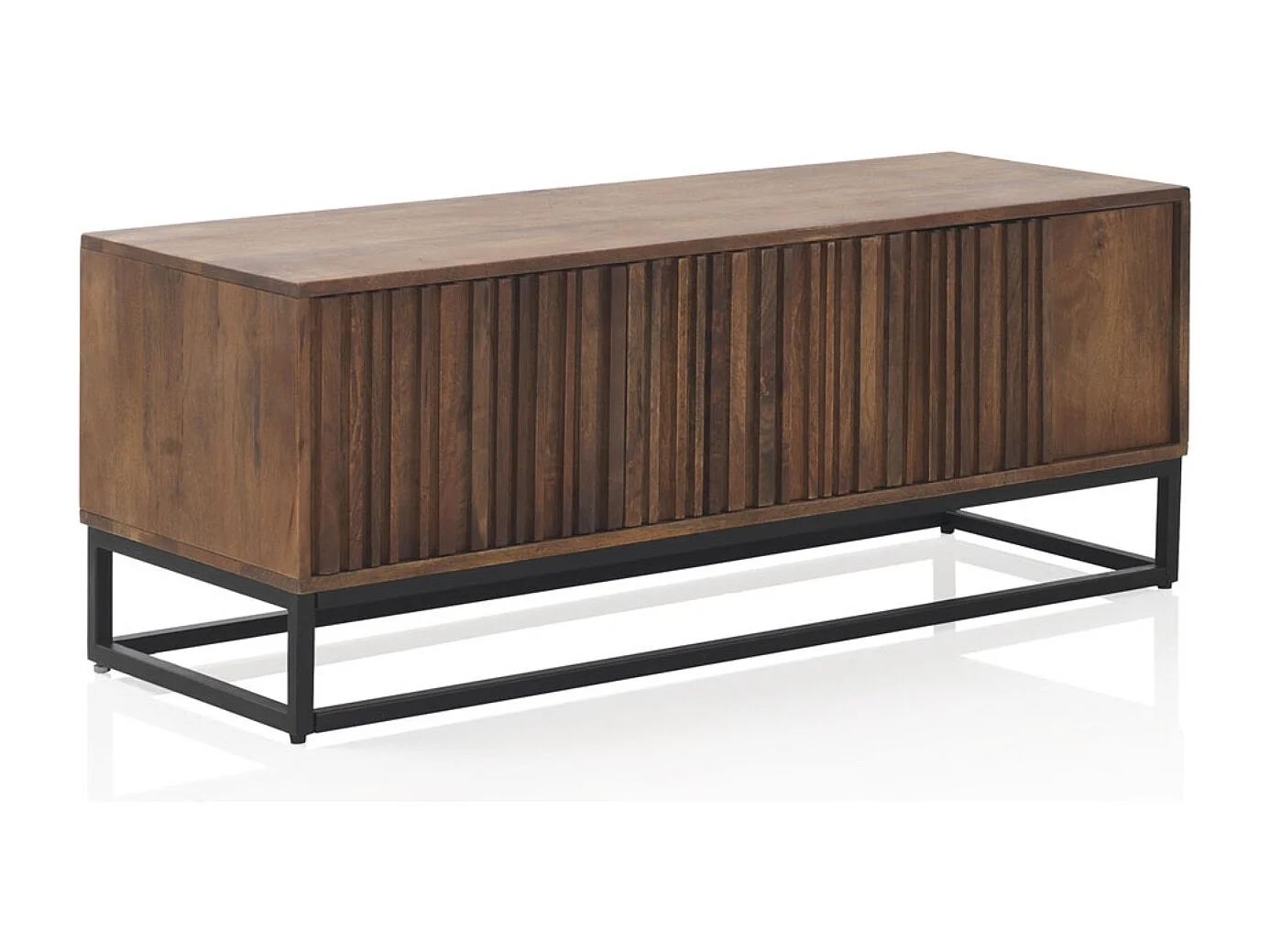 Meuble TV 3 portes en manguier massif et piétement métal