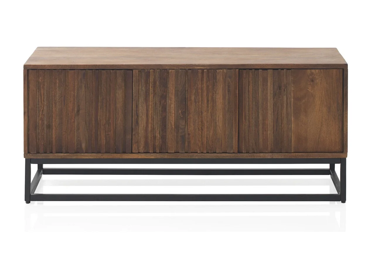 Meuble TV 3 portes en manguier massif et piétement métal