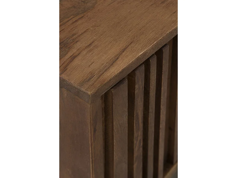 Meuble TV 3 portes en bois de manguier massif et base métallique