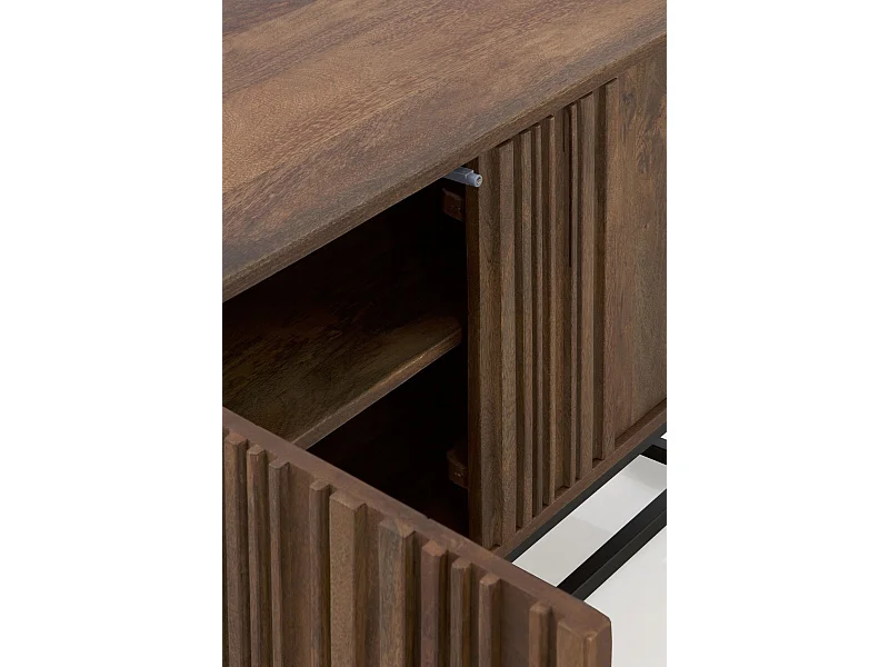 Meuble TV 3 portes en bois de manguier massif et base métallique