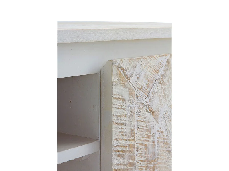 Meuble TV en bois massif de manguier blanc patiné