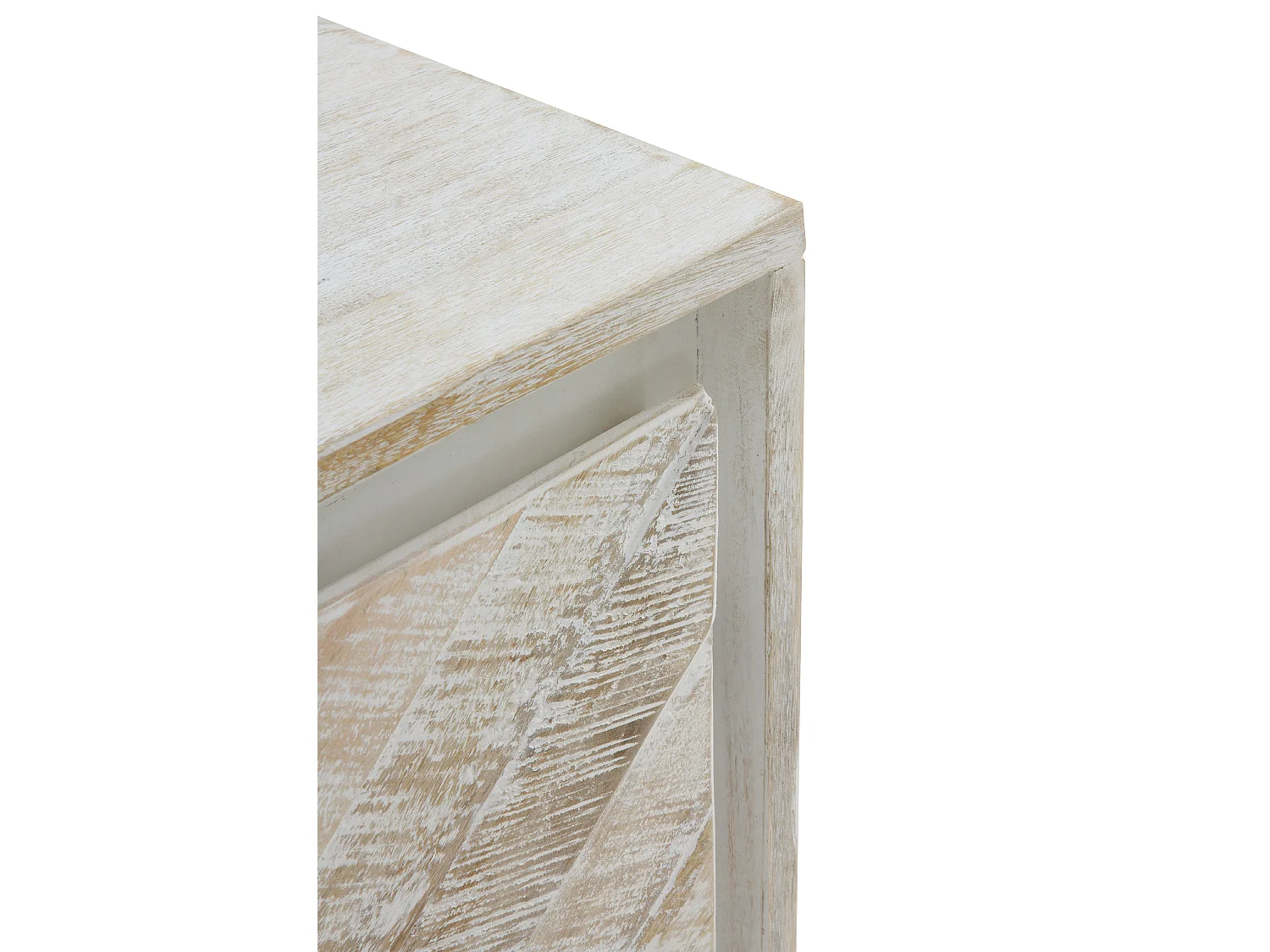 Meuble TV en bois massif de manguier blanc patiné