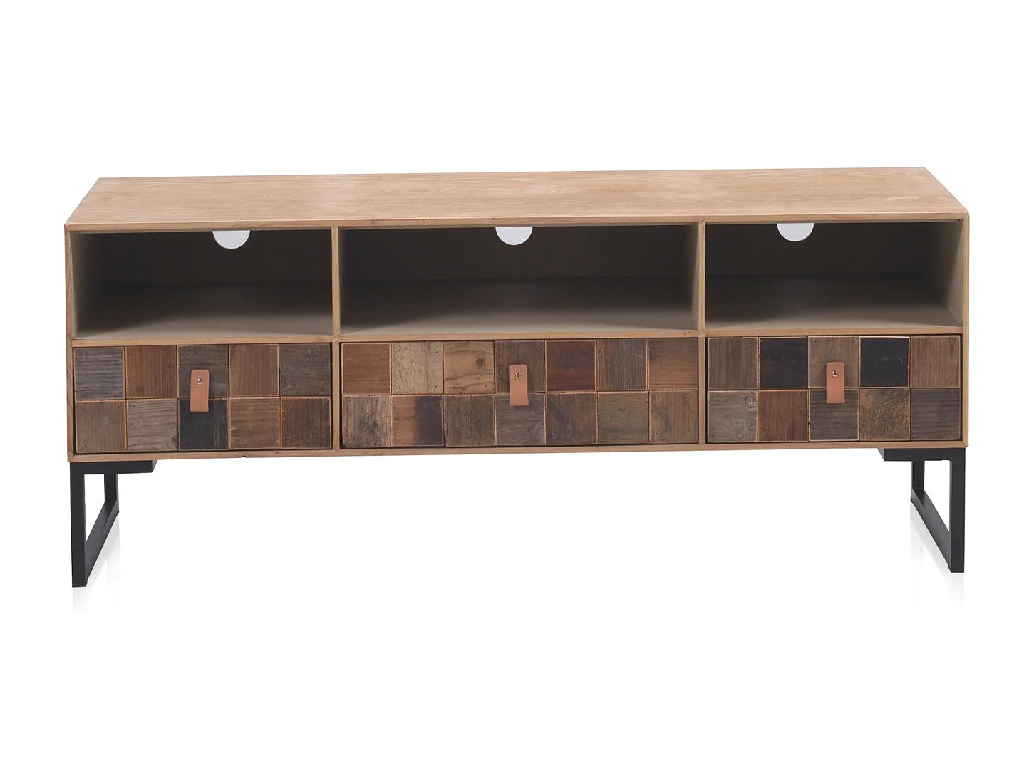 Mueble TV chapado con madera de fresno con frontis de madera reciclada