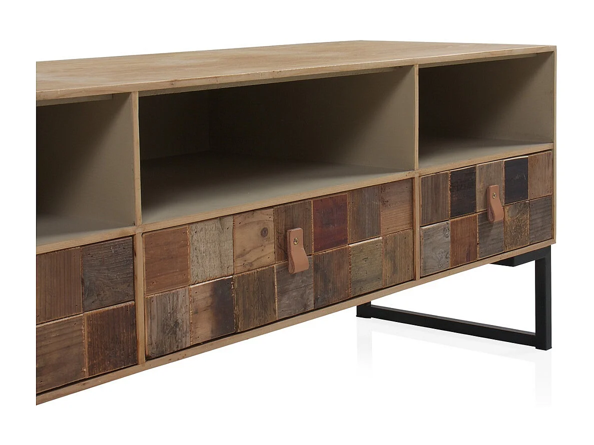 Mueble TV chapado con madera de fresno con frontis de madera reciclada