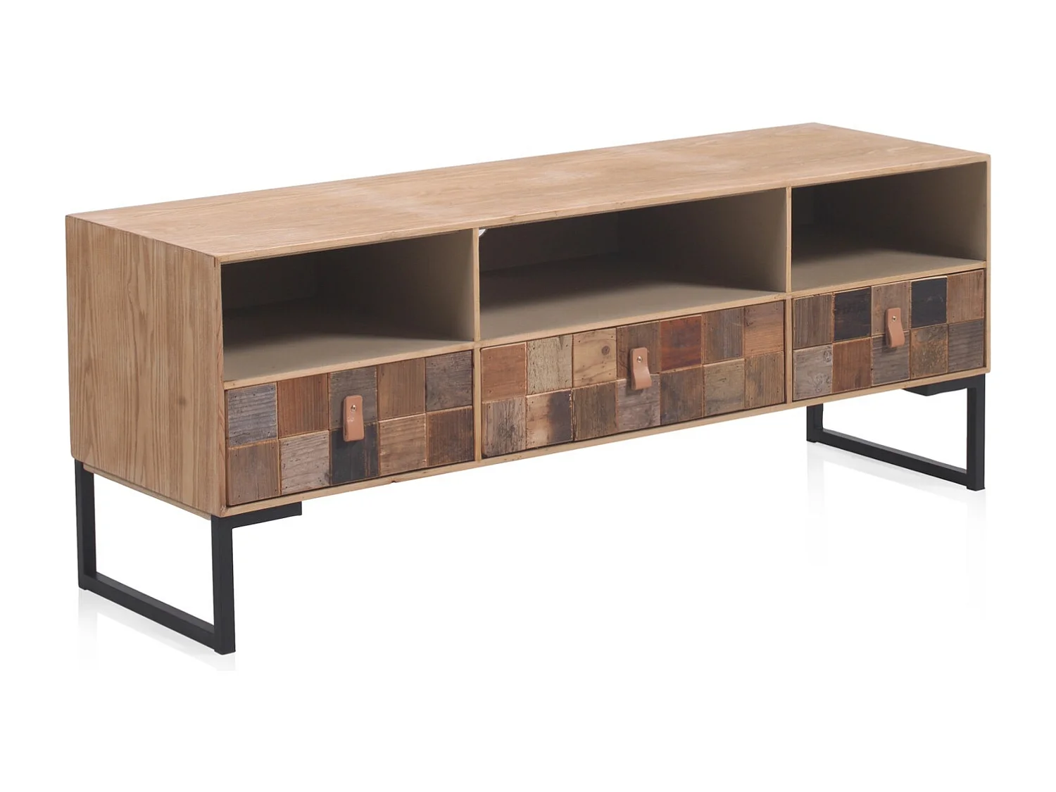 Meuble TV plaqué en bois de frêne avec façade en bois recyclé