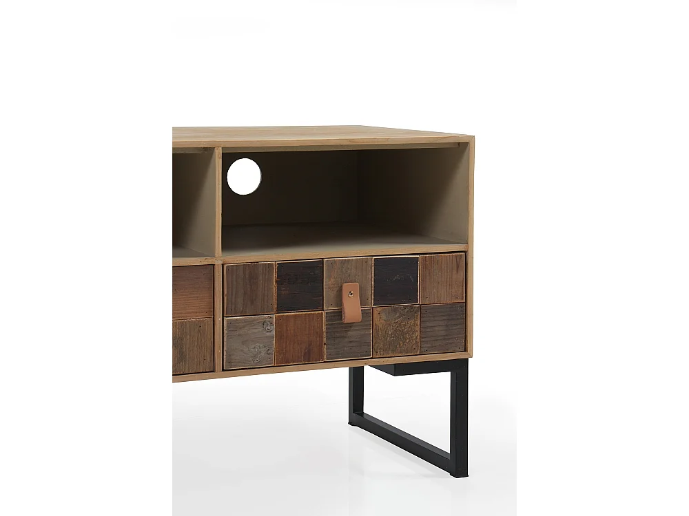 Meuble TV plaqué en bois de frêne avec façade en bois recyclé