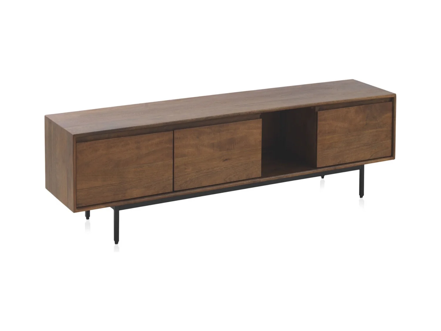 Meuble TV avec 3 portes en bois de manguier massif et base en métal