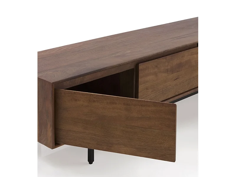 TV-Ständer mit 3 Türen aus massivem Mangoholz und Metallsockel