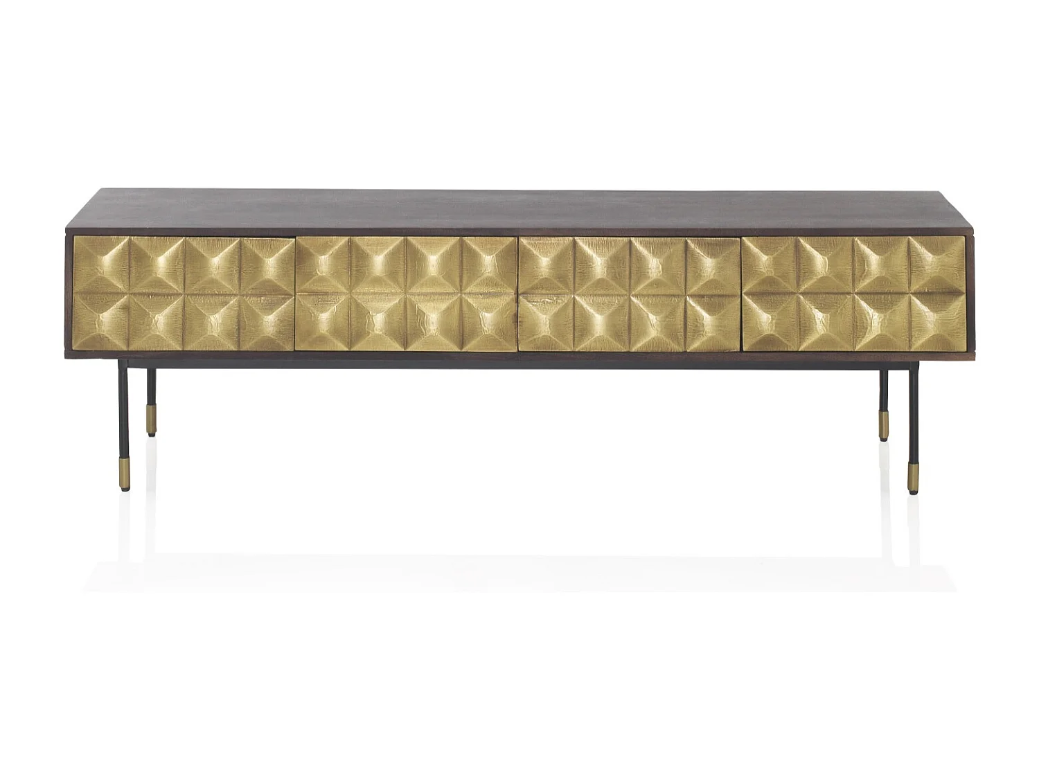 Mueble TV 4 puertas de madera de mango maciza con frontal laton dorado