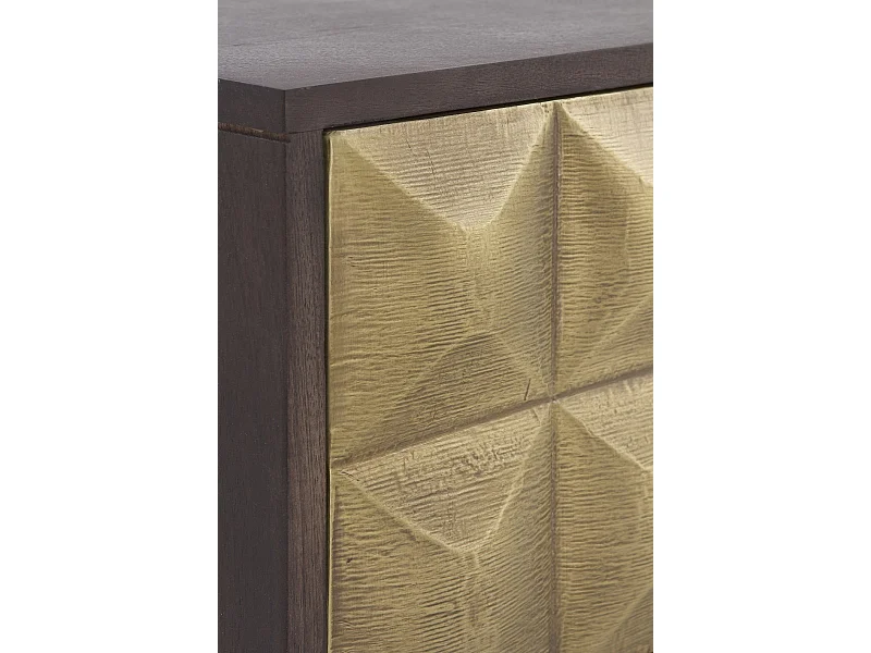 Mueble TV 4 puertas de madera de mango maciza con frontal laton dorado