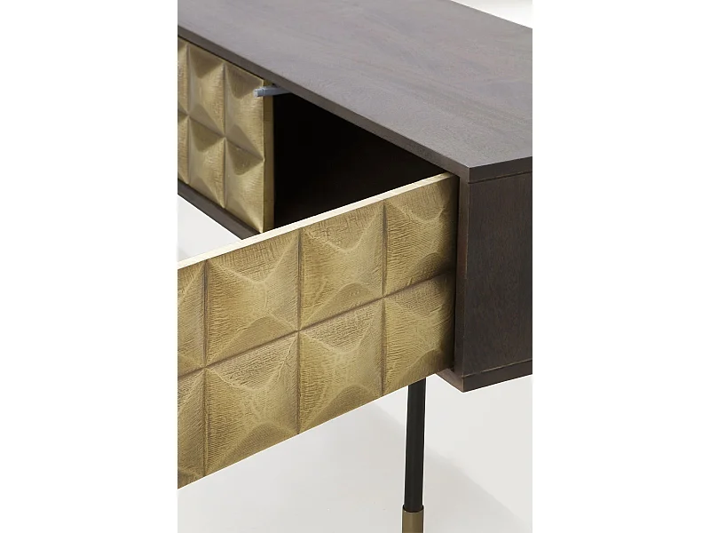 Mueble TV 4 puertas de madera de mango maciza con frontal laton dorado