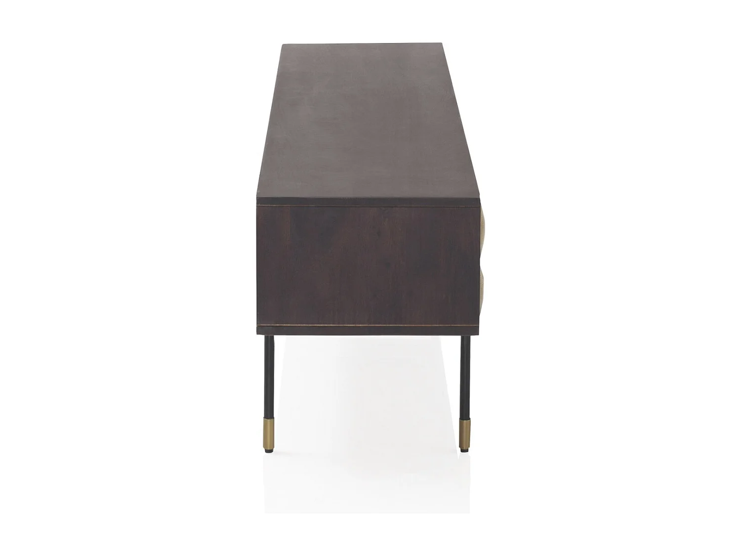 Meuble TV 4 portes en bois de manguier massif avec façade en laiton doré