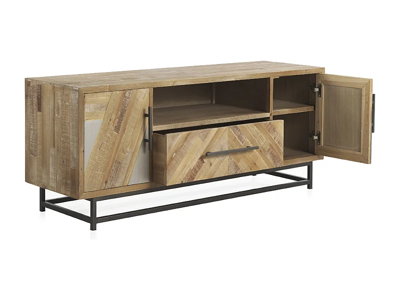 Mobile TV in legno di abete con base in metallo