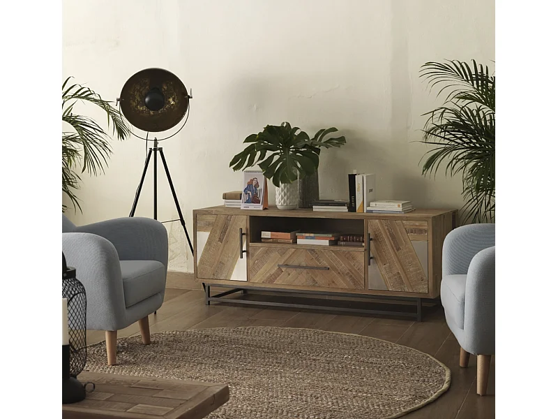 Mueble TV de madera de abeto con base metálica