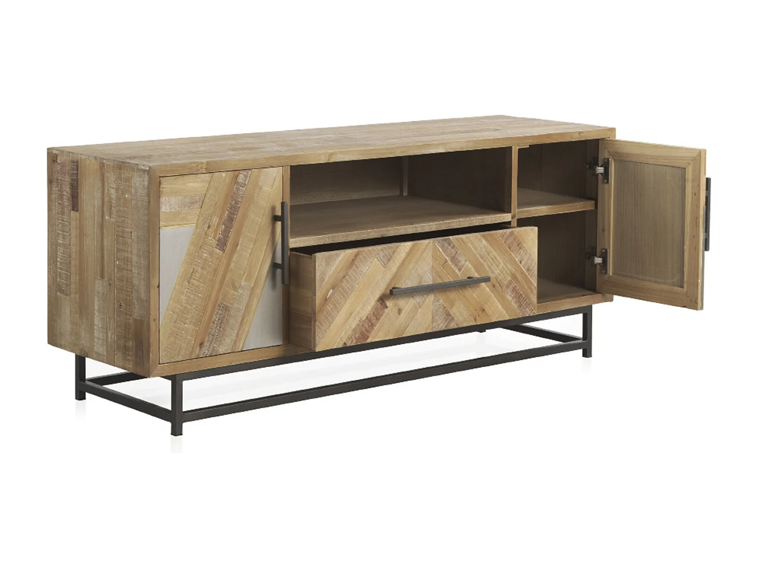 Mueble TV de madera de abeto con base metálica