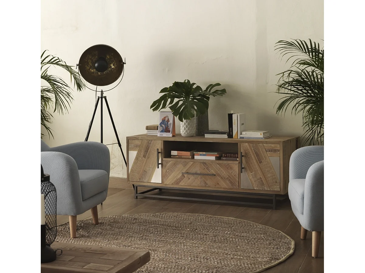 Mueble TV de madera de abeto con base metálica