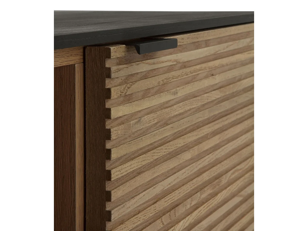 Meuble TV plaqué en frêne noir avec portes naturelles