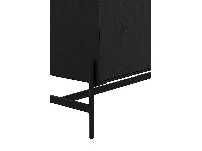 Meuble TV plaqué en bois de frêne noir avec portes naturelles