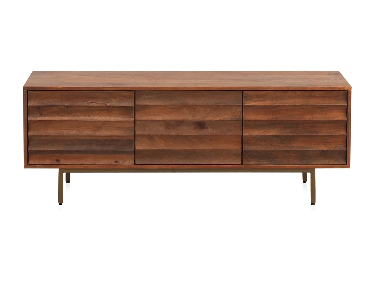 Mueble TV 3 puertas madera de mango maciza y patas de metal dorado