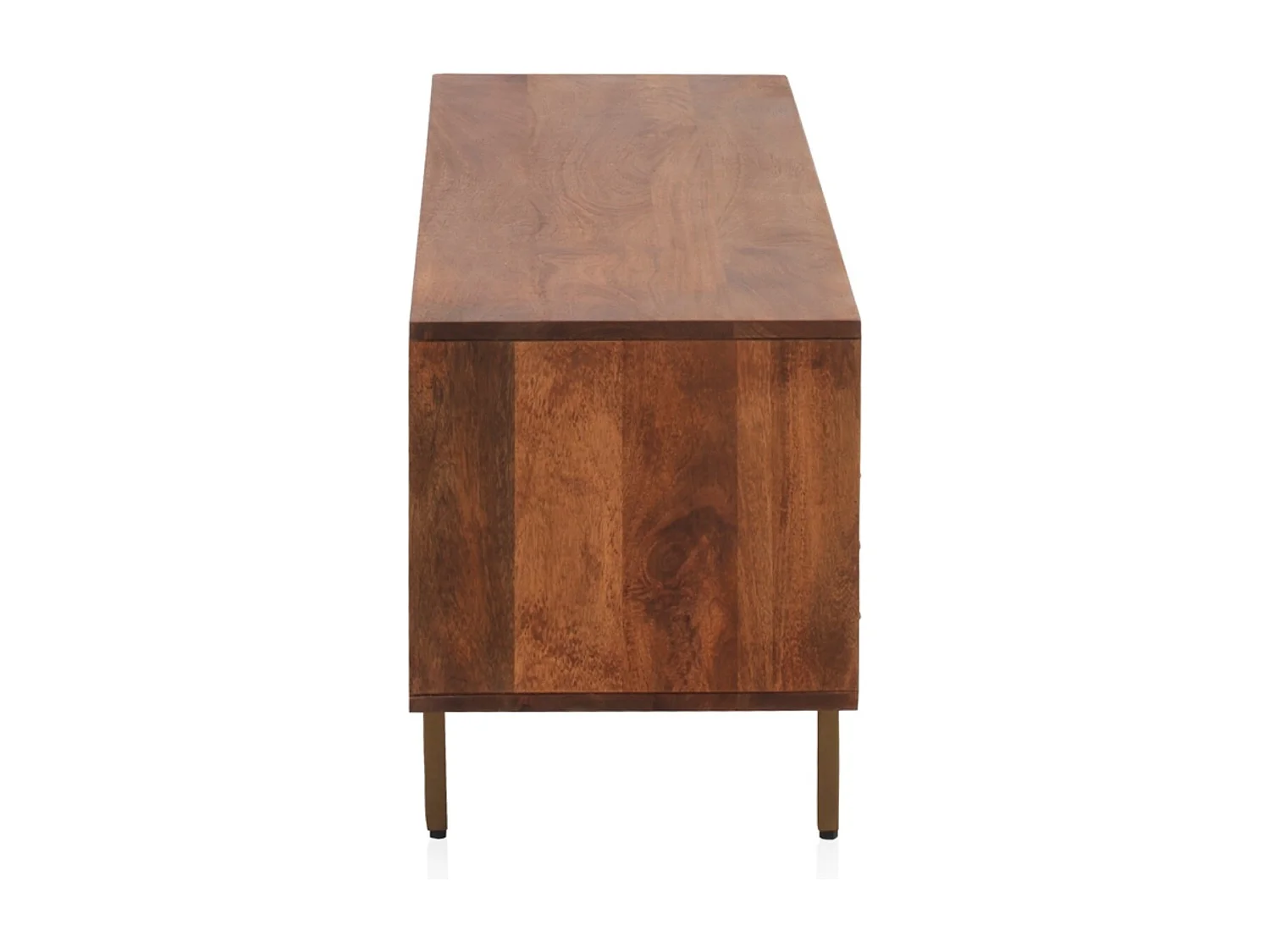 Mueble TV 3 puertas madera de mango maciza y patas de metal dorado