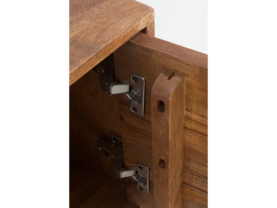 Meuble TV 3 portes en bois de manguier massif et pieds en métal doré