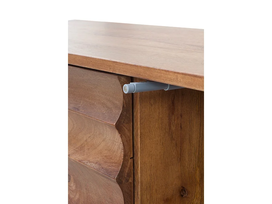 Meuble TV 3 portes en bois de manguier massif et pieds en métal doré