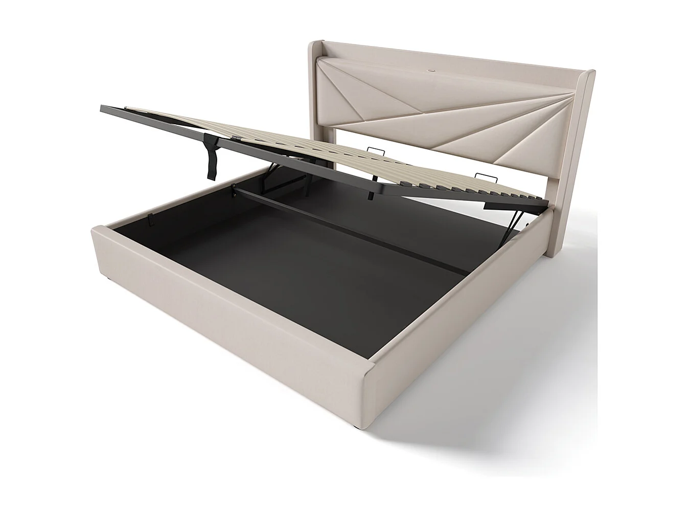 Lit coffre Lit double rembourré Lit de rangement Tête de lit avec fonction de chargement USB Lit de jeune Lit 180x200 cm Beige