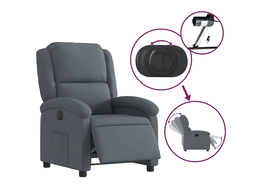 Fauteuil inclinable électrique Gris foncé Velours