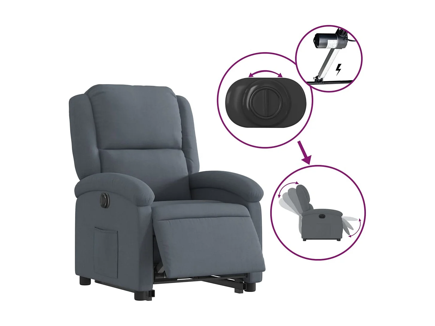 Fauteuil inclinable électrique gris foncé velours
