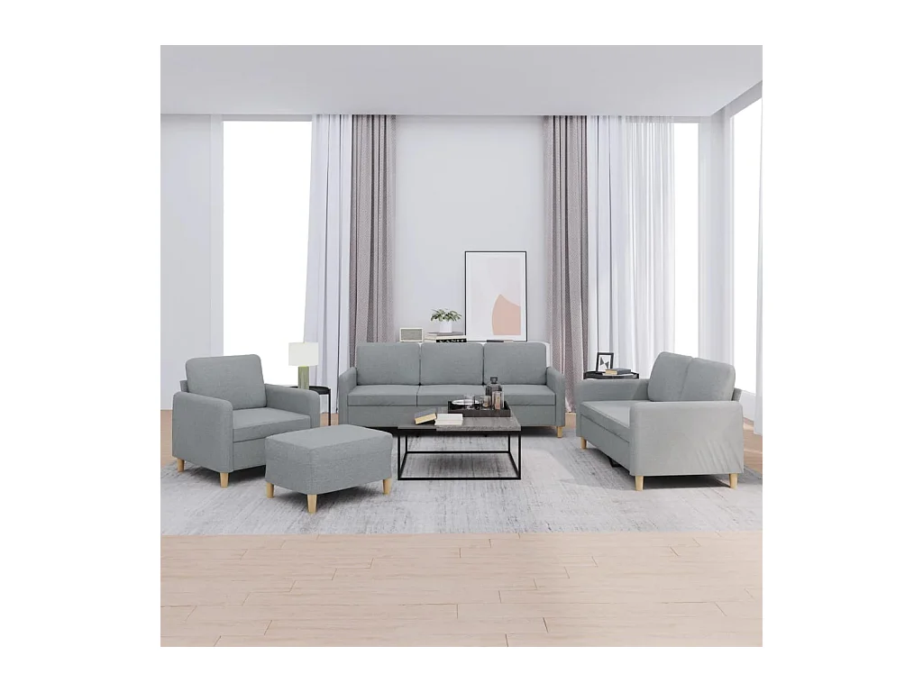 4-delige Loungeset met kussens stof lichtgrijs