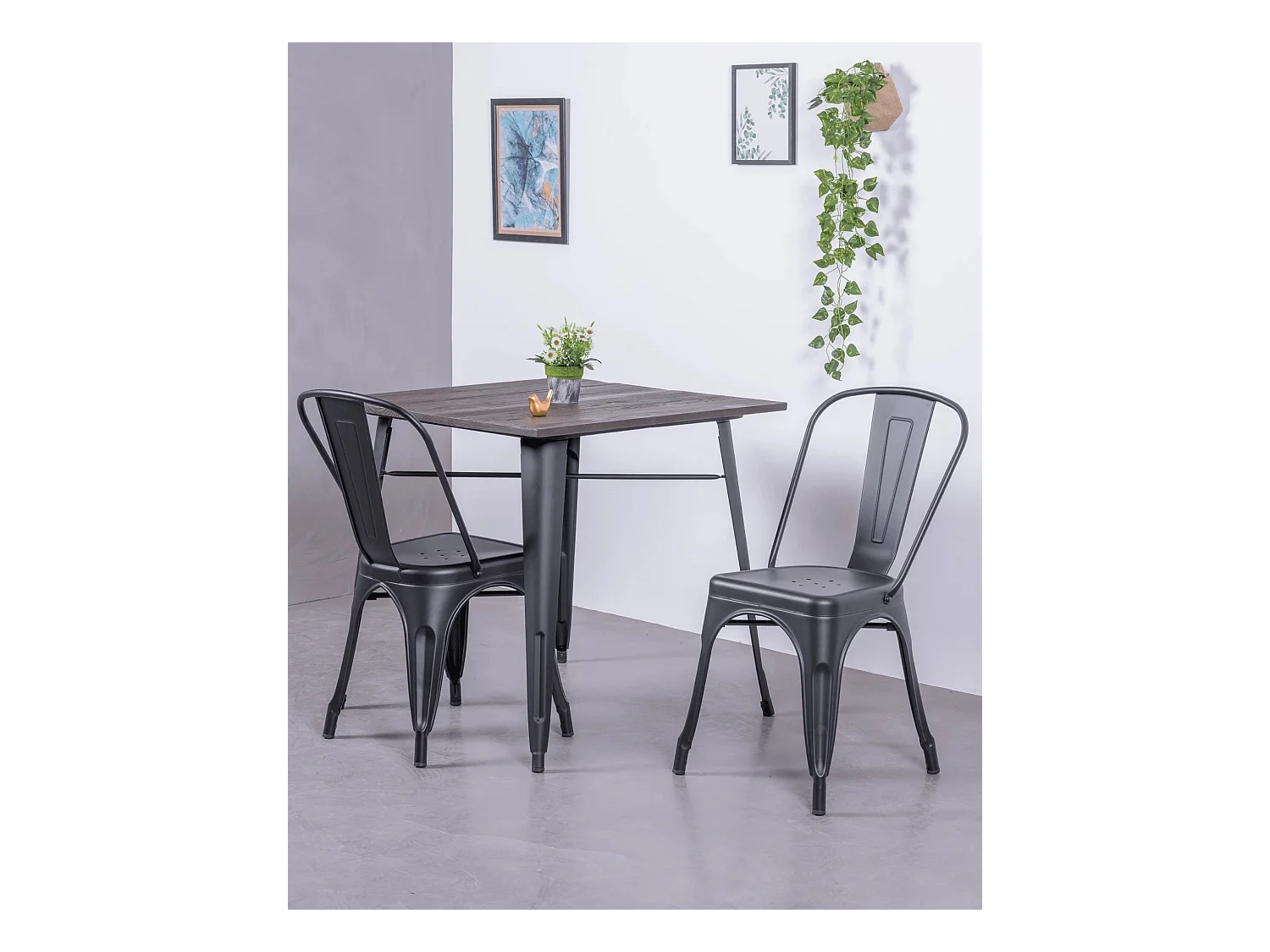 Set van 4 stapelbare metalen stoelen - Bistro - Zwart