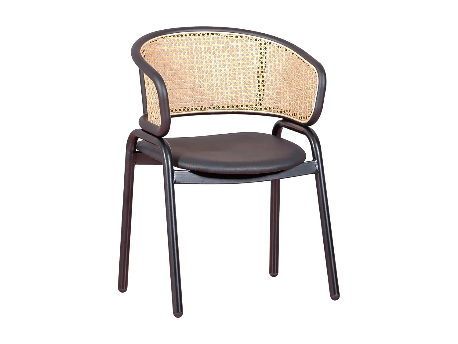 Sedia con braccioli in metallo con schienale in rattan naturale - Morley - Nero