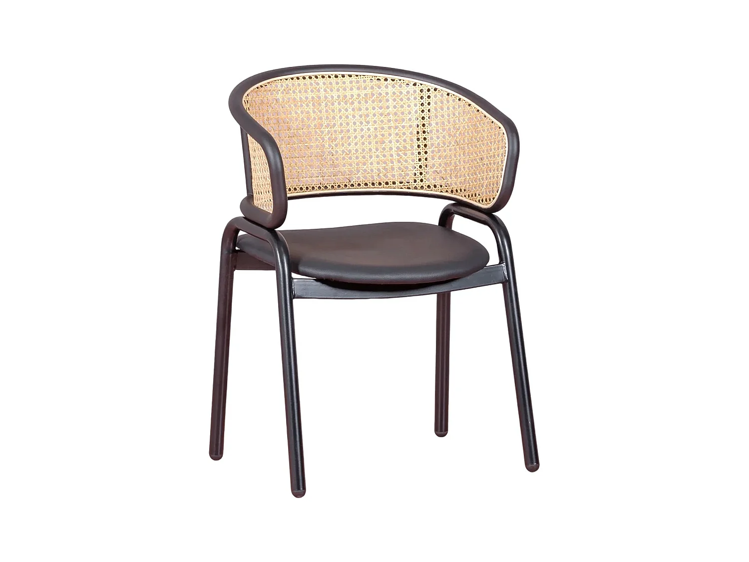 Chaise en métal avec accoudoirs avec dossier en rotin naturel - Morley - Noir