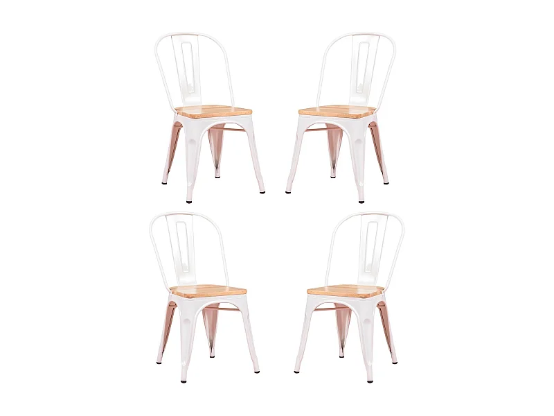 Set van 4 metalen stoelen met houten zitting - Bistro - Wit