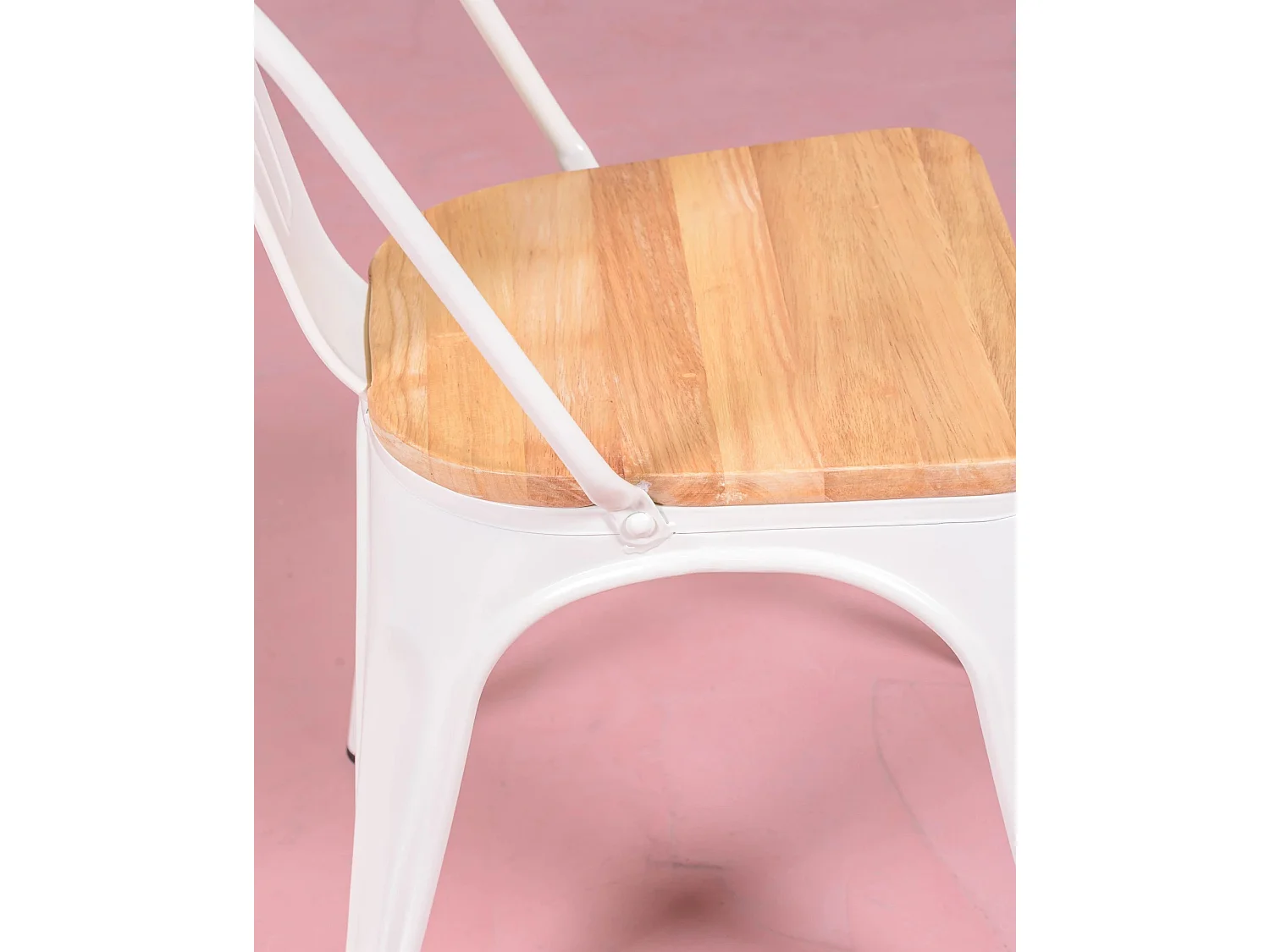 Set van 4 metalen stoelen met houten zitting - Bistro - Wit