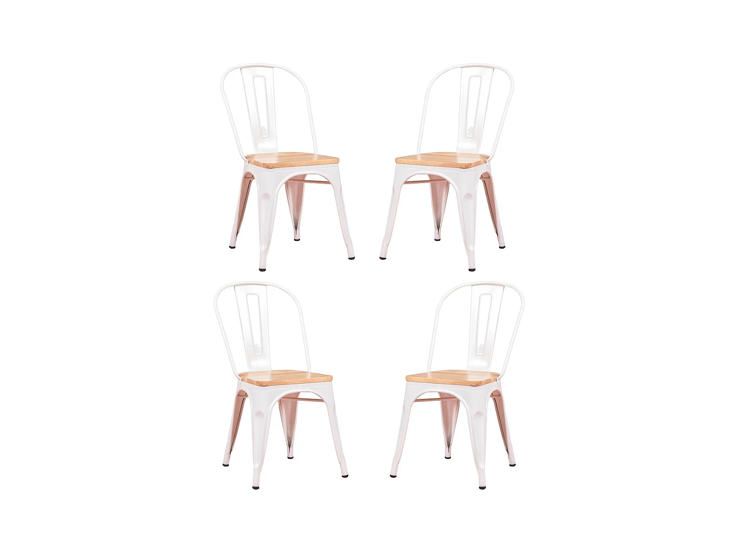 Set van 4 metalen stoelen met houten zitting - Bistro - Wit